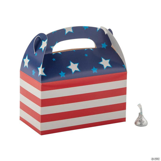 6 1/4" x 5 1/4" Patriotic Stars & Stripes Cardstock Favor Boxes – 12 Pc.