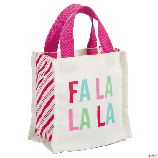 6 1/4" x 6 1/4" Mini Multicolor Fa La La Canvas Tote Bags – 2 Pc.