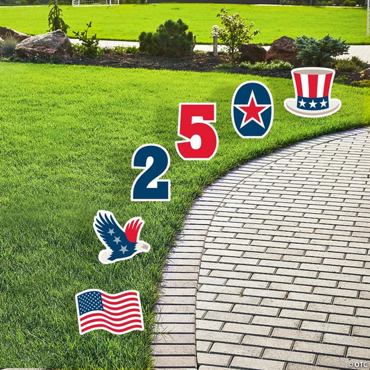 6 3/4" – 12" Patriotic America 250th Anniversary Single-Sided Plastic Yard Signs – 6 Pc.
