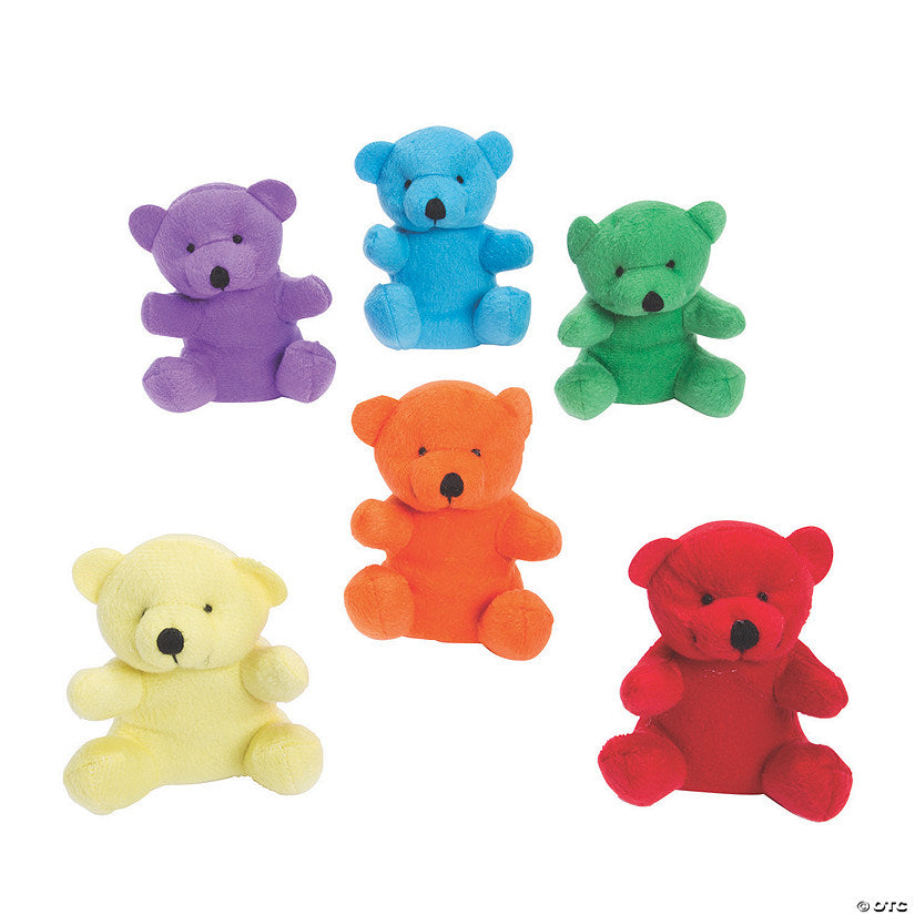 4" Mini Bright Rainbow Stuffed Bear Toy Assortment - 12 Pcs.