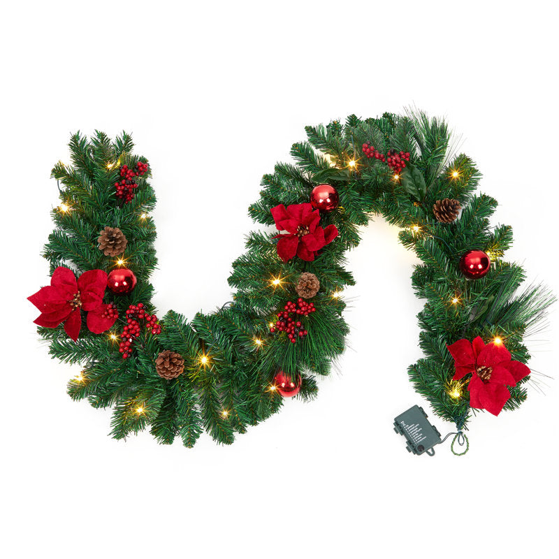 9 ft Artificial Christmas Garland styled along a festive mantel