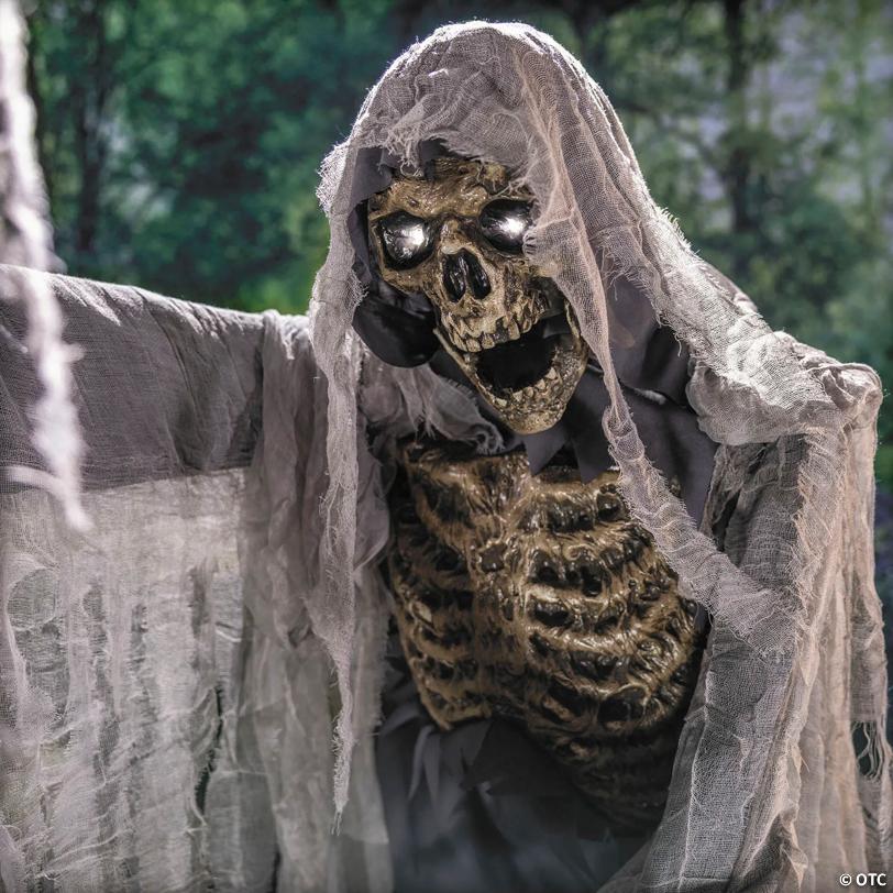 6 Ft. 7" Animated Light-Up Skeleton Stirring Cauldron Halloween Decoration