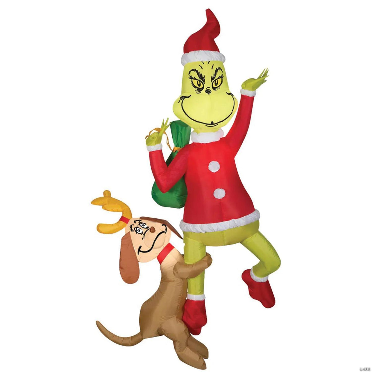 6 ft hanging inflatable Grinch and Max with built-in lights