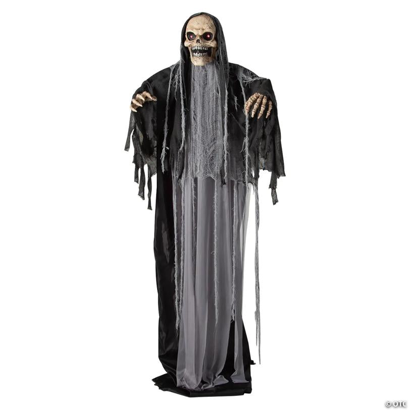 6 Ft. Black & Gray Skeleton Reaper Animated Prop Standing Halloween Decoration