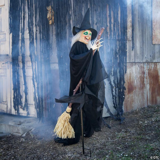 6 Ft. Lifesize Flying Witch Outdoor Animated Prop