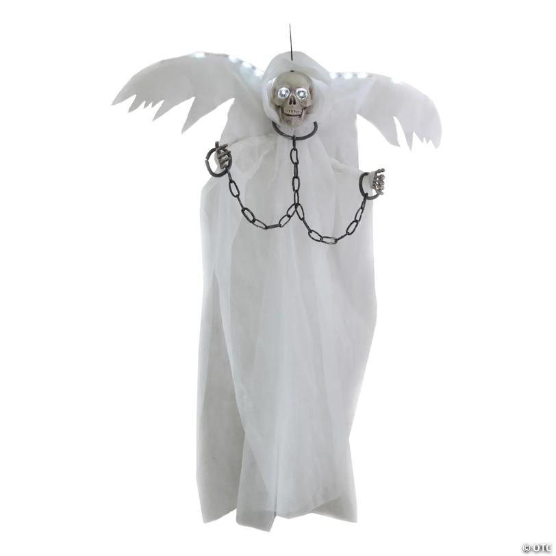 6 Ft. Light-Up White Winged Skeleton Reaper In Chains Halloween Decorations