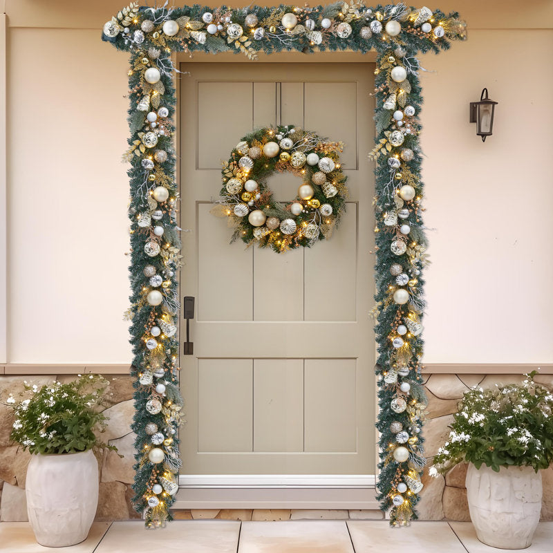 9 ft Pre-Lit Artificial Christmas Garland draped across a fireplace mantel