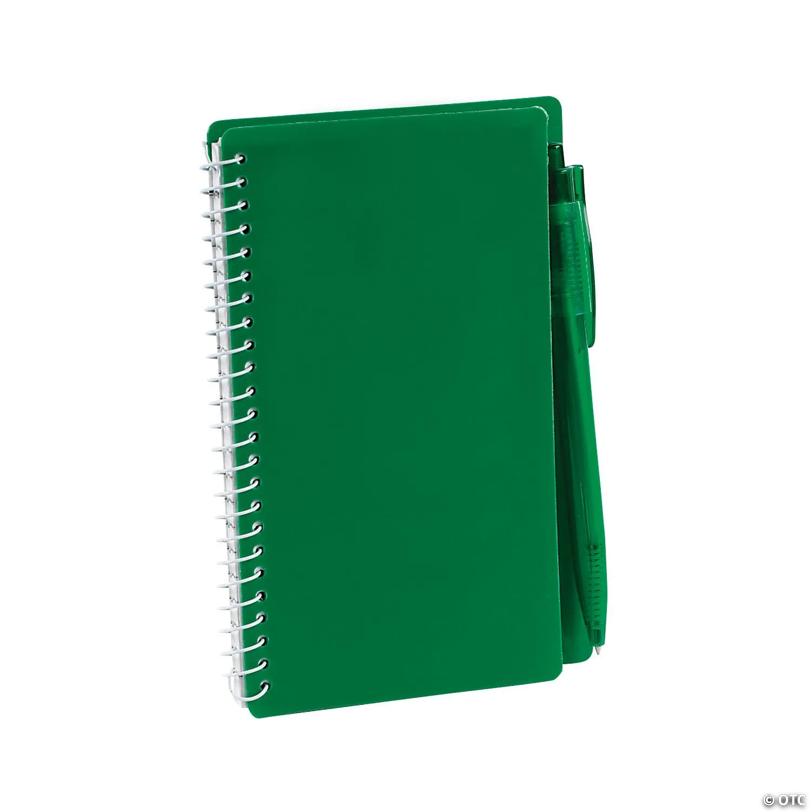 6" Green Spiral Paper Notebooks with Black Ink Pens - 12 Pc. | USA Decoration®