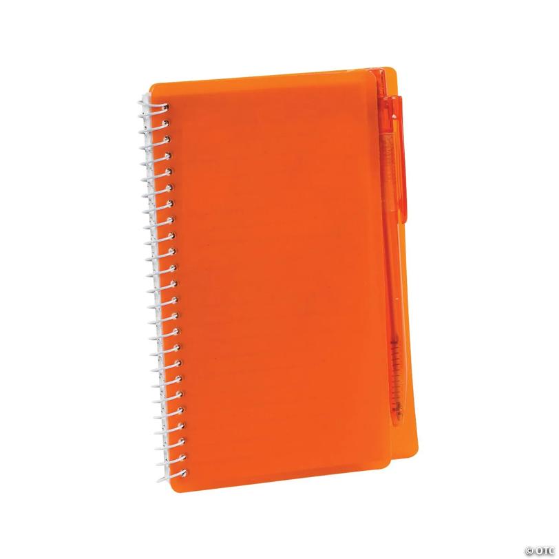 6" Orange Spiral Paper Notebooks with Black Ink Pens - 12 Pc. | USA Decoration®