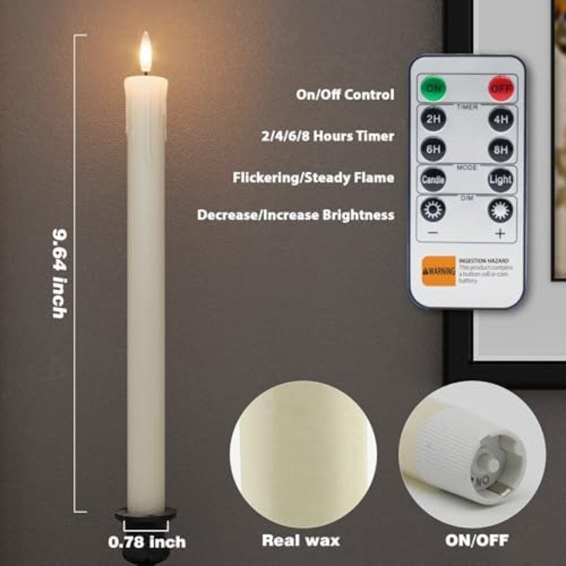 Flickering Flameless Candles - Battery Operated Wax LED Candles - Amber Yellow Light With Remote And Timers Set Of 2, For Home Decor, Candle Sconces