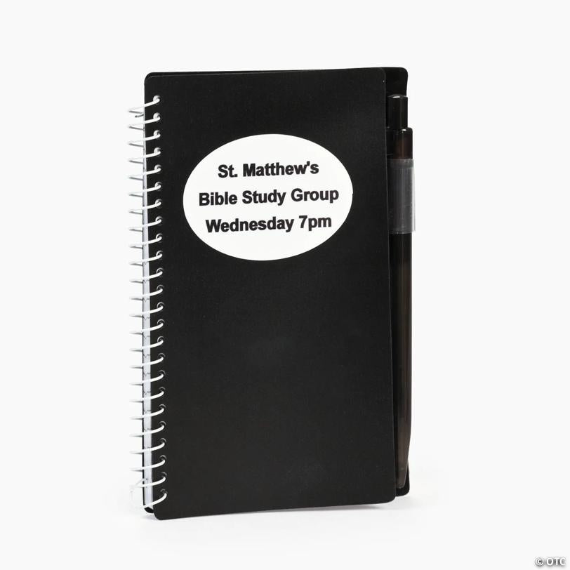 6" Personalized Black Spiral Paper Notebooks with Pens - 12 Pc. | USA Decoration®
