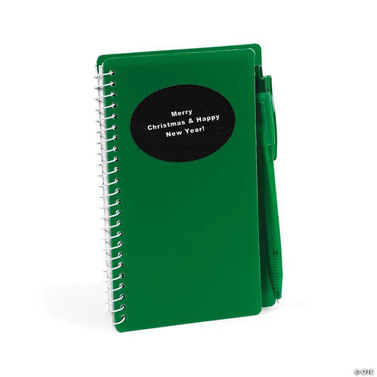 6" Personalized Green Spiral Paper Notebooks with Pens - 12 Pc. | USA Decoration®