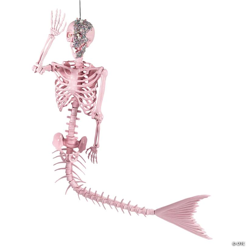 6 ft. Pink Life-Size Jeweled Mermaid Plastic Skeleton Halloween Decoration