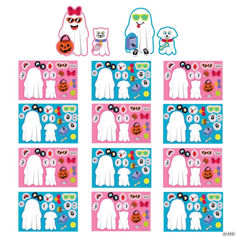 6" x 4" Halloween Dress-a-Ghost Character Sticker Sheets – 12 Pc.