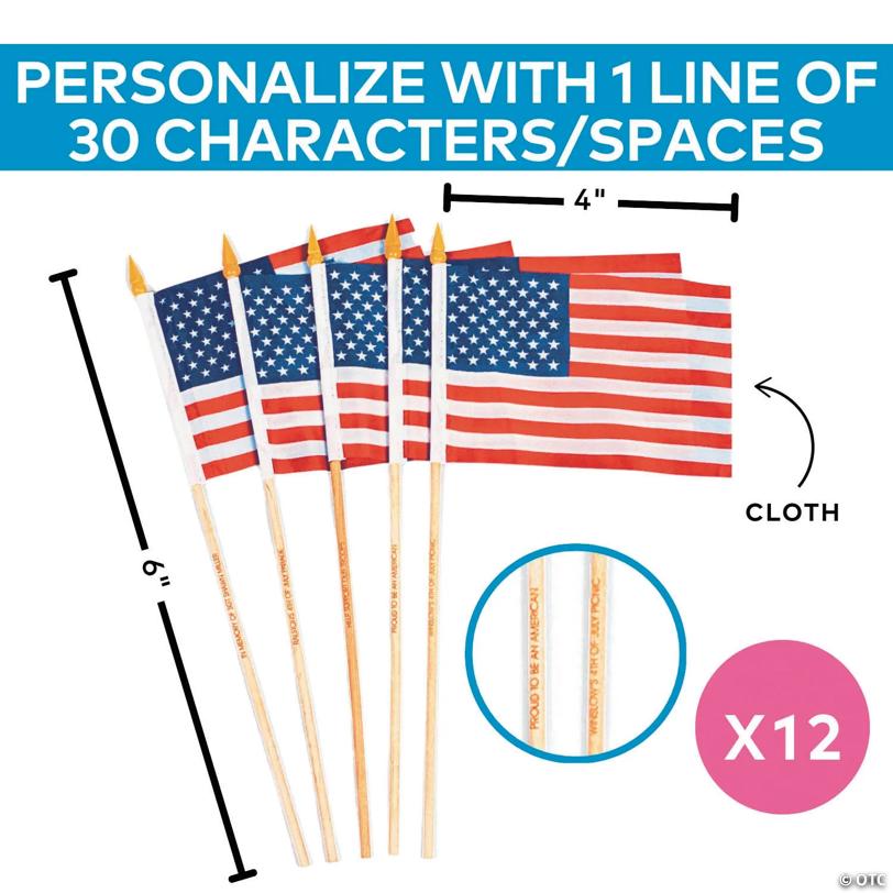 6" x 4" Personalized Patriotic Polyester American Flags – 12 Pc.