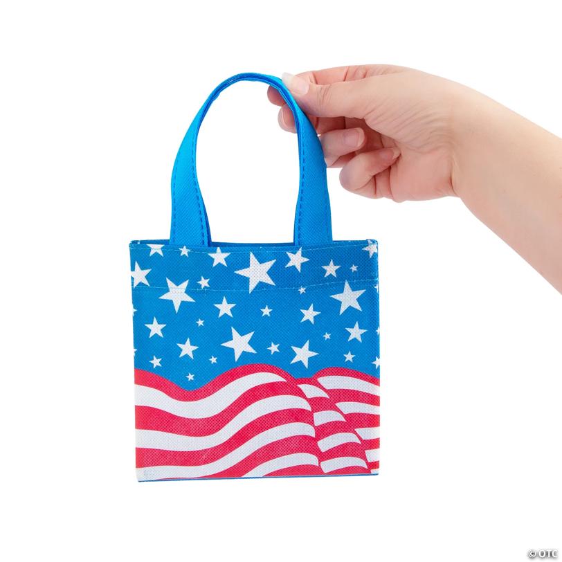 6" x 6" Mega Bulk 100 Pc. Patriotic Mini Nonwoven Tote Bag Assortment