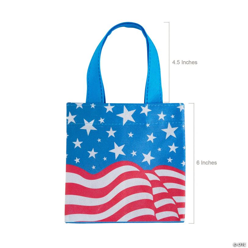 6" x 6" Mega Bulk 100 Pc. Patriotic Mini Nonwoven Tote Bag Assortment