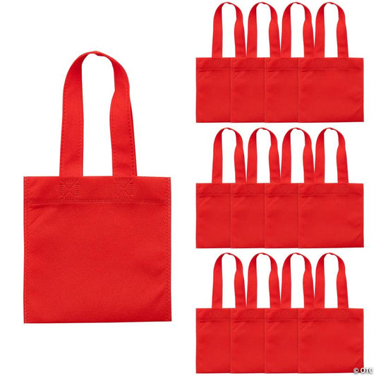 6" x 6" Mini Bright Red Nonwoven Polyester Tote Bags - 12 Pc.