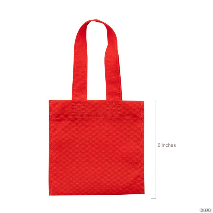 6" x 6" Mini Bright Red Nonwoven Polyester Tote Bags - 12 Pc.