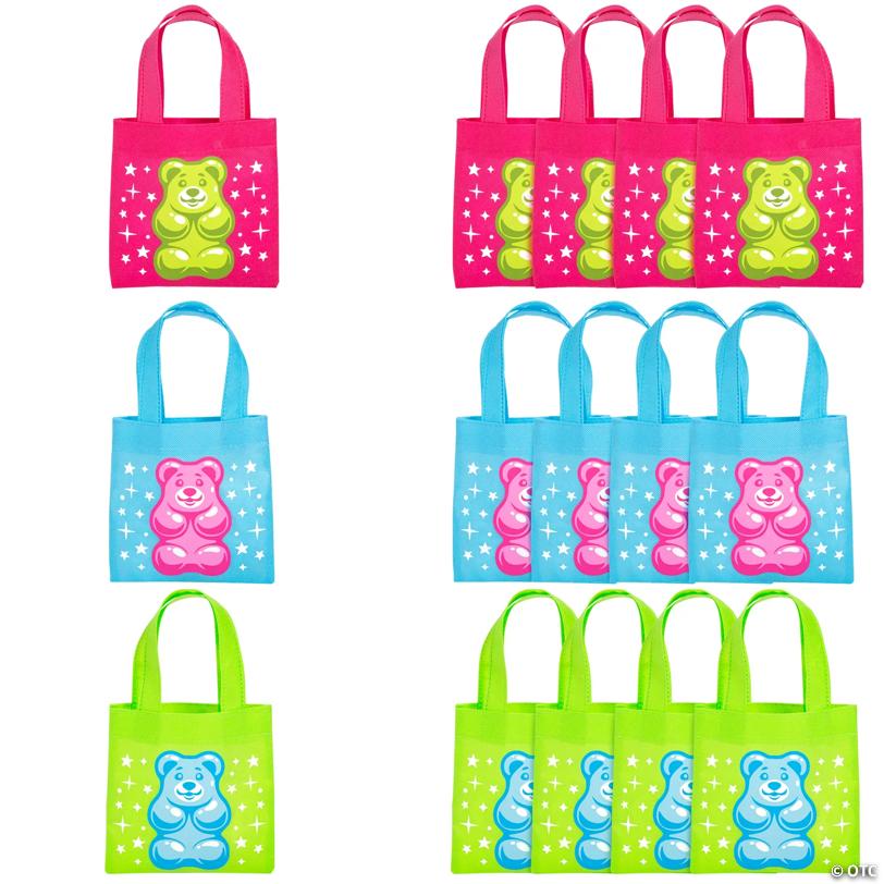 6" x 6" Mini Candy Critters Gummy Teddy Bear Nonwoven Tote Bags - 12 Pc.
