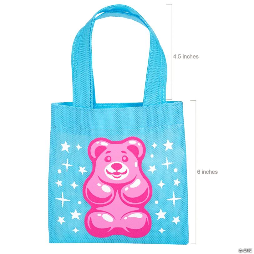 6" x 6" Mini Candy Critters Gummy Teddy Bear Nonwoven Tote Bags - 12 Pc.