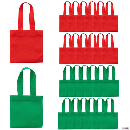 6" x 6" Mini Christmas Bright Red & Green Nonwoven Tote Bag Assortment – 24 Pc.