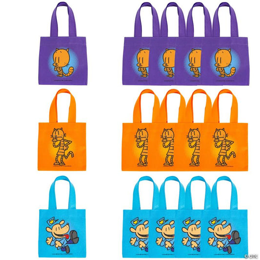 6" x 6" Mini Dog Man™ Character Nonwoven Tote Bags – 12 Pc.