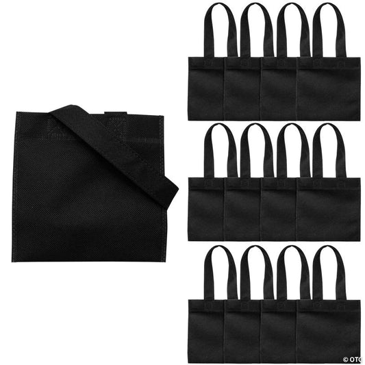 6" x 6" Mini Nonwoven Black Tote Bags - 12 Pc.