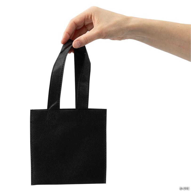 6" x 6" Mini Nonwoven Black Tote Bags - 12 Pc.
