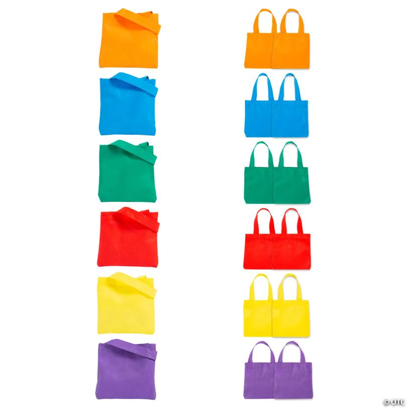 6" x 6" Mini Nonwoven Bright Color Tote Bags - 12 Pc.