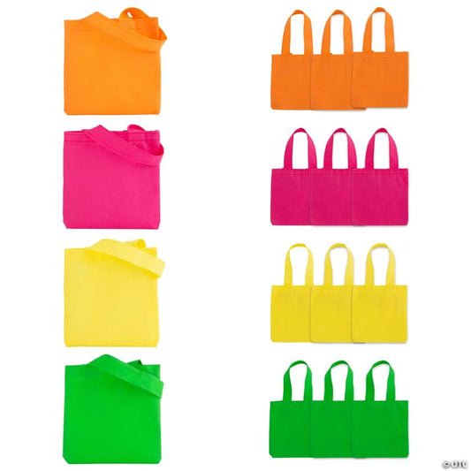 6" x 6" Mini Nonwoven Neon Tote Bags - 12 Pc.