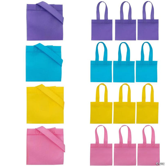 6" x 6" Mini Nonwoven Pastel Pink, Yellow, Aqua & Purple Tote Bags - 12 Pc.