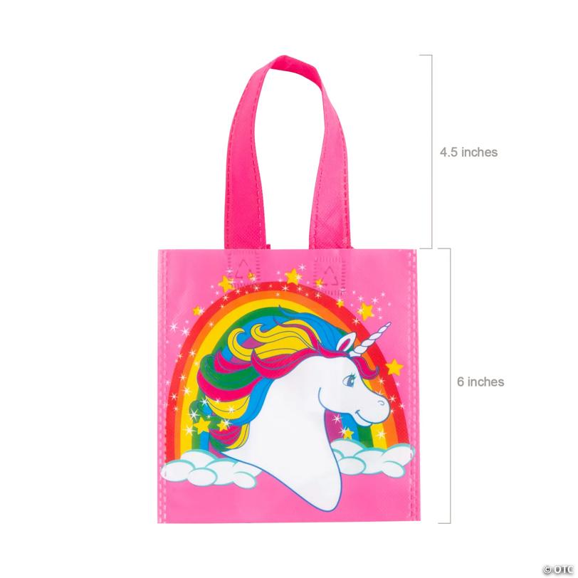 6" x 6" Mini Nonwoven Unicorn Tote Bags - 12 Pc.