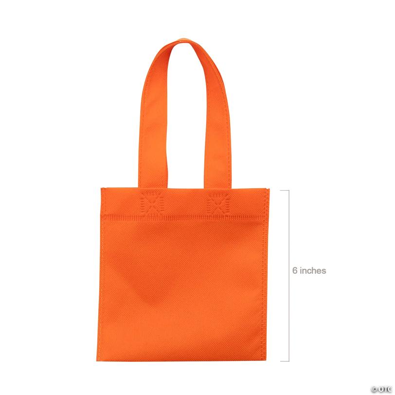 6" x 6" Mini Orange Solid Color Nonwoven Tote Bags - 12 Pc.