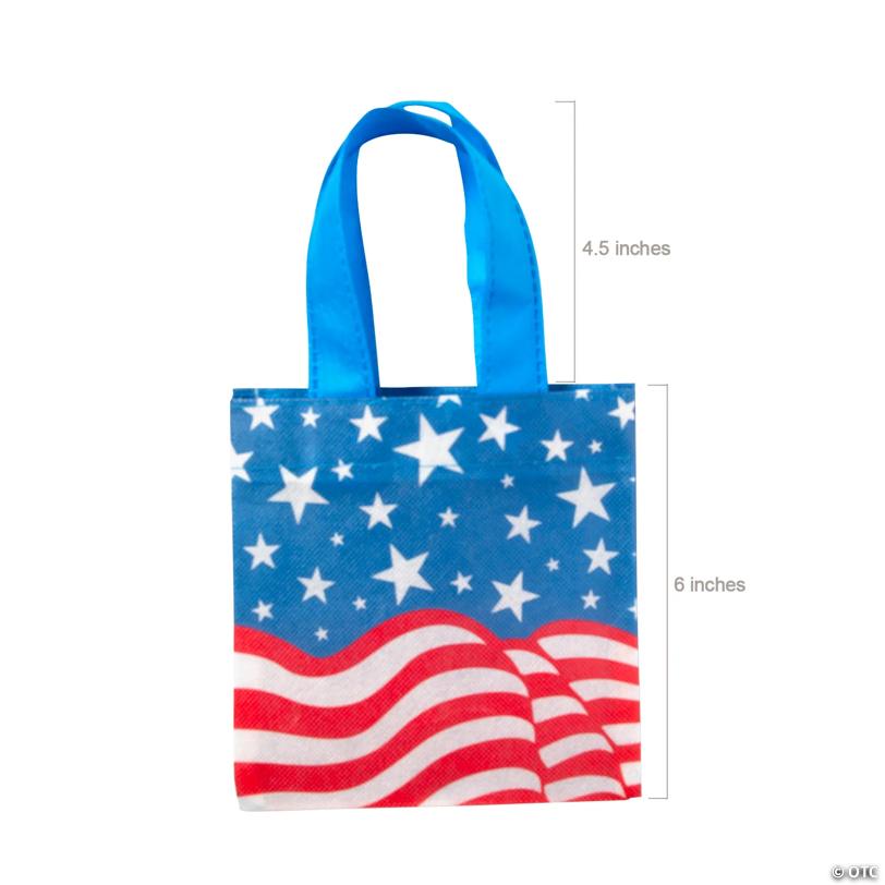 6" x 6" Mini Patriotic Nonwoven Tote Bags - 12 Pc.