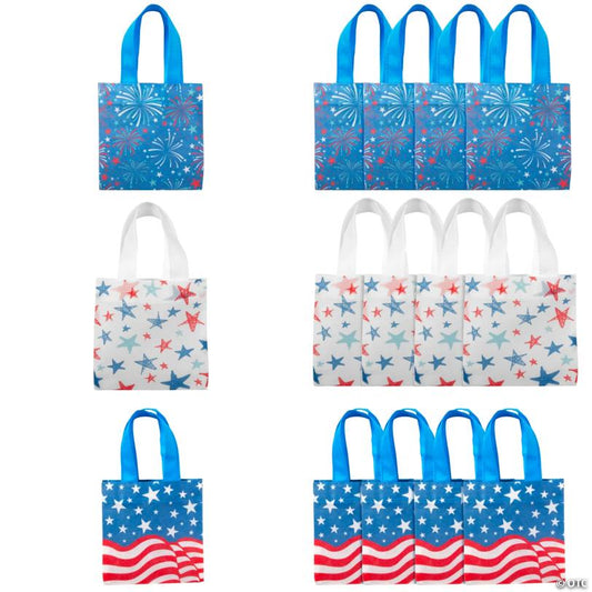 6" x 6" Mini Patriotic Nonwoven Tote Bags - 12 Pc.