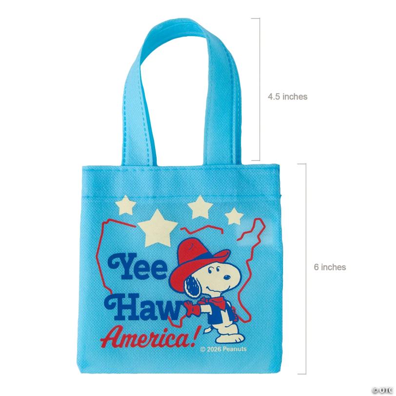 6" x 6" Mini Patriotic Peanuts Snoopy Yee-Haw America Nonwoven Tote Bags – 6 Pc.