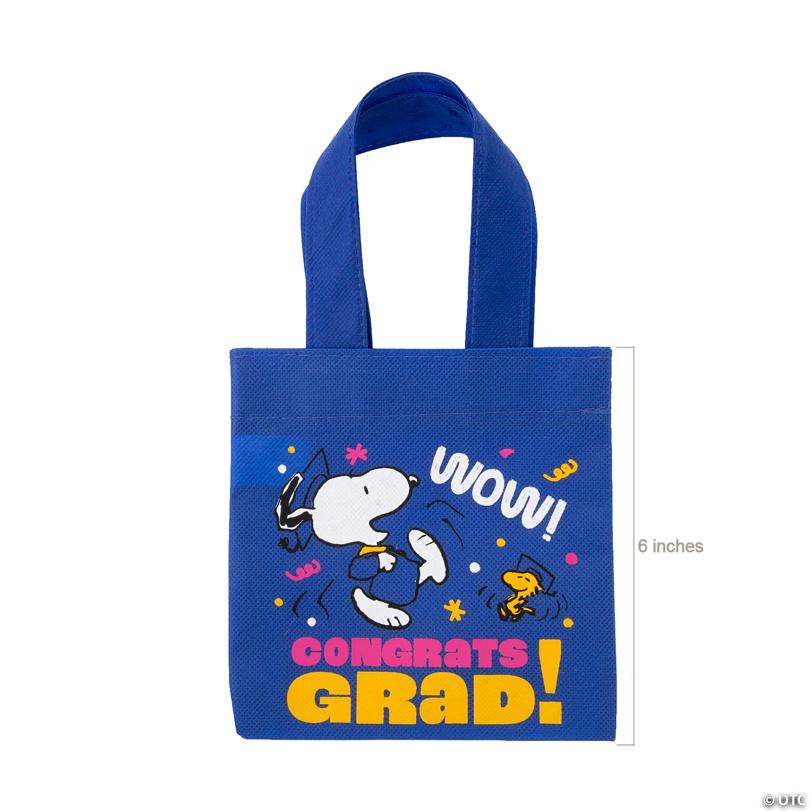 6" x 6" Mini Peanuts Snoopy & Woodstock Graduation Nonwoven Tote Bags – 12 Pc.