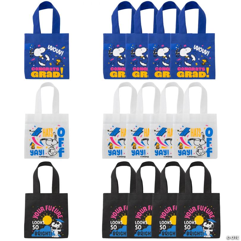 6" x 6" Mini Peanuts Snoopy & Woodstock Graduation Nonwoven Tote Bags – 12 Pc.