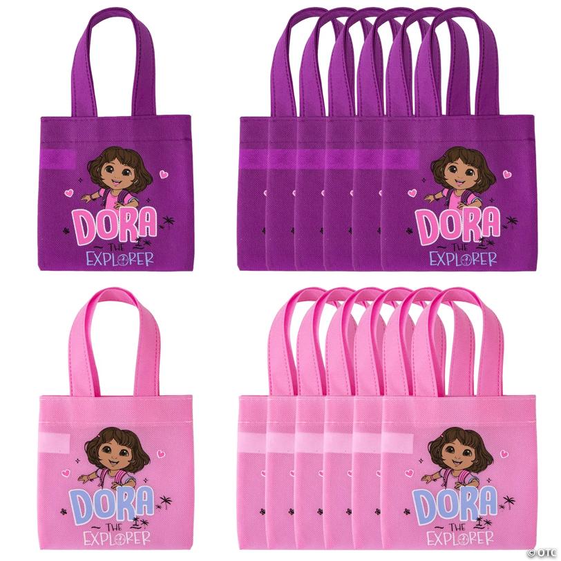 6" x 6" Mini Purple & Pink Dora the Explorer™ Nonwoven Tote Bags – 12 Pc.