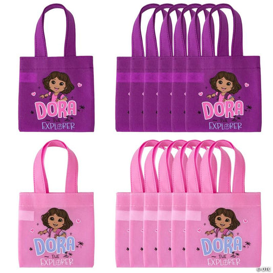6" x 6" Mini Purple & Pink Dora the Explorer™ Nonwoven Tote Bags – 12 Pc.