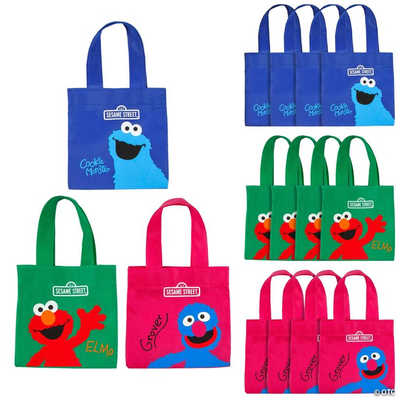 6" x 6" Mini Sesame Street Cookie Monster, Grover & Elmo Nonwoven Tote Bags - 12 Pc.