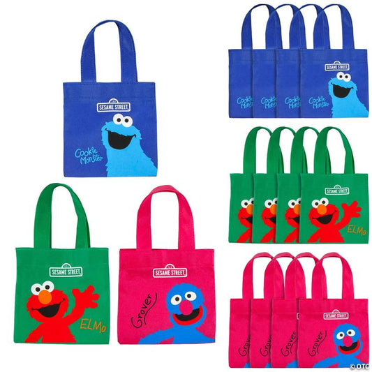 6" x 6" Mini Sesame Street Cookie Monster, Grover & Elmo Nonwoven Tote Bags - 12 Pc.