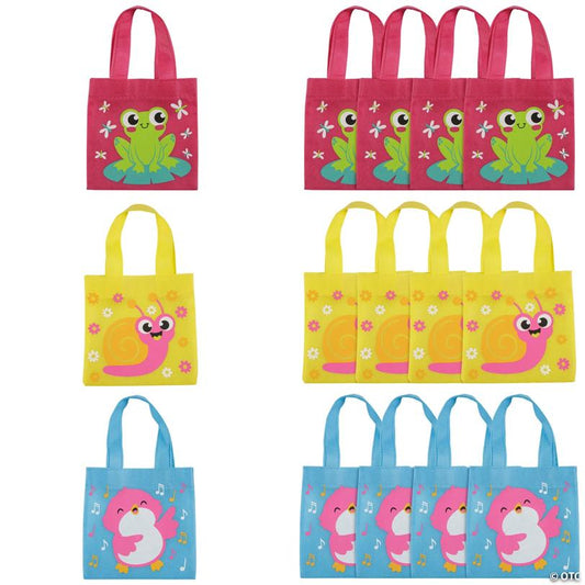 6" x 6" Mini Springtime Friends Character Nonwoven Tote Bags - 12 Pc.