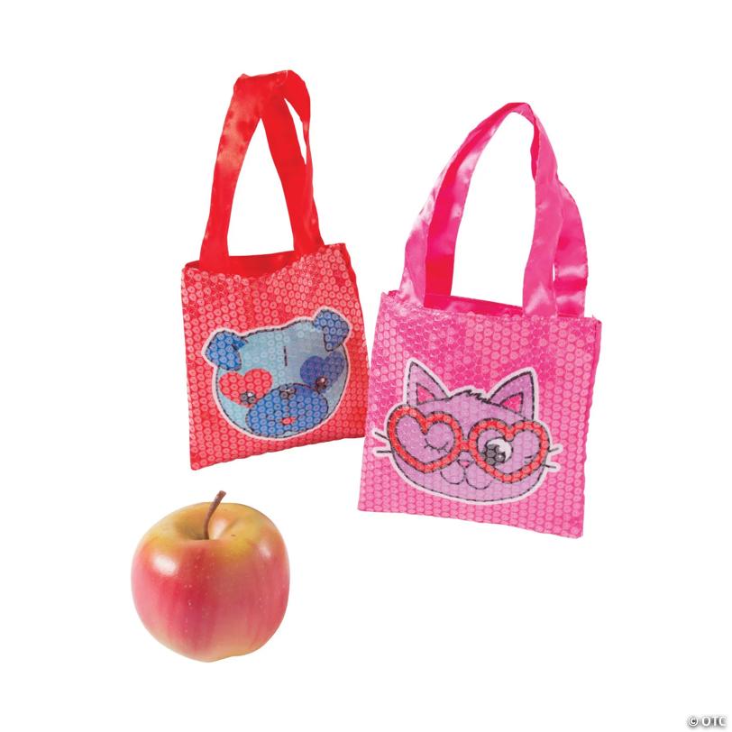 6" x 6" Mini Valentine Sequin Nonwoven Tote Bag - 6 Pc.