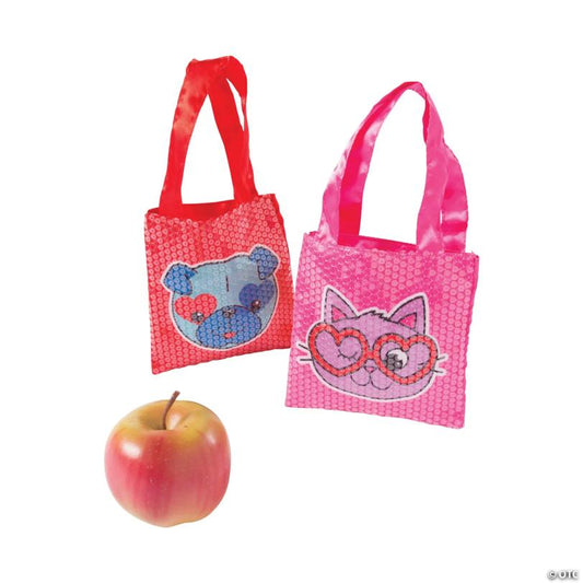 6" x 6" Mini Valentine Sequin Nonwoven Tote Bag - 6 Pc.