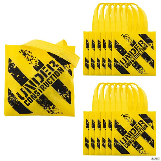 6" x 6" Mini Yellow Nonwoven Construction Zone Tote Bags - 12 Pc.