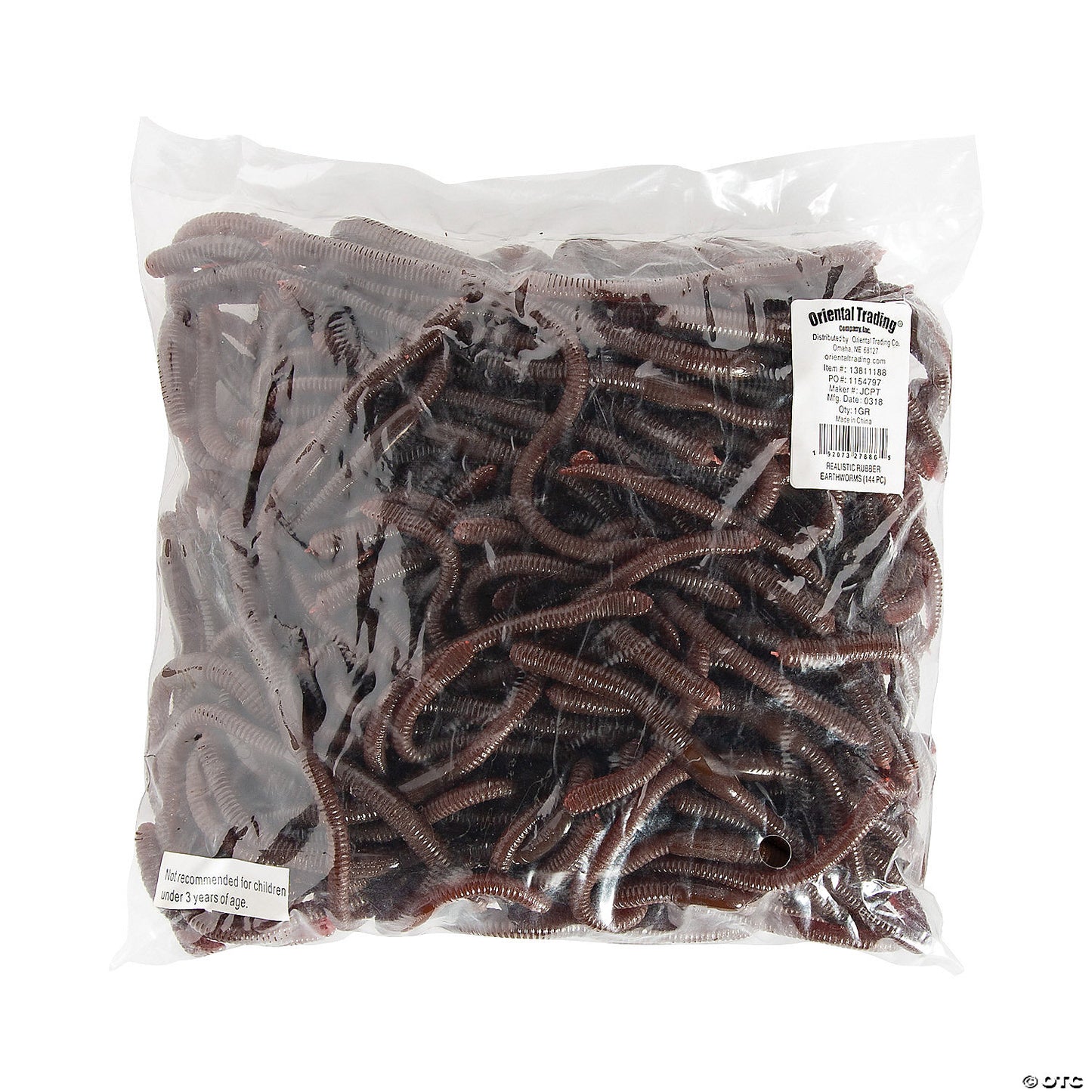 7” Bulk 144 Pc. Realistic Textured Brown Rubber Earthworms | USA Decoration®