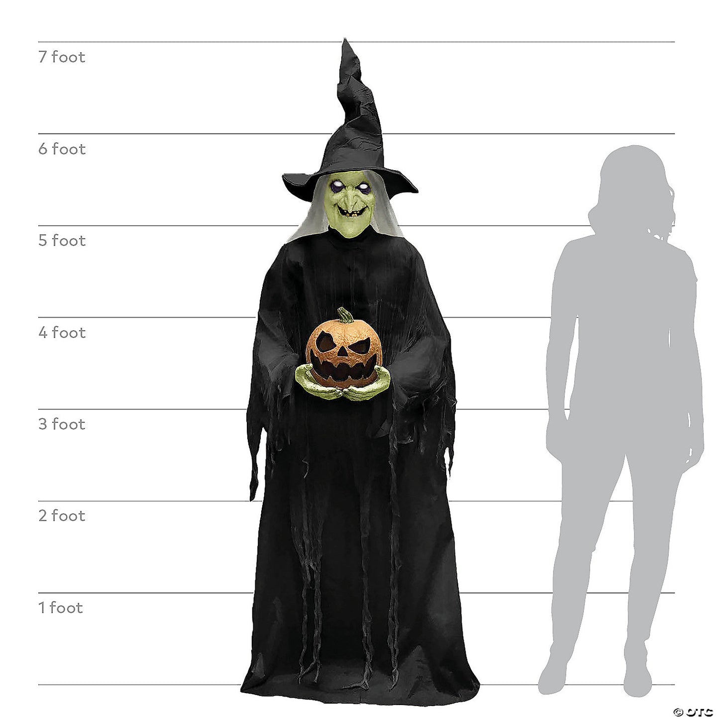 7 Ft. Animated Light-Up Green Witchy Witch Halloween Decoration | USA Decoration®
