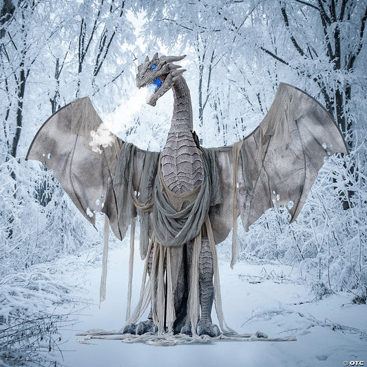 7 Ft. Animated Winter Dragon Metal Halloween Decoration with Volume Control | USA Decoration®